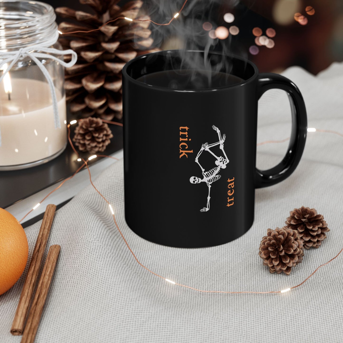 Trick or Treat Skeleton Black Mug (11oz, 15oz)