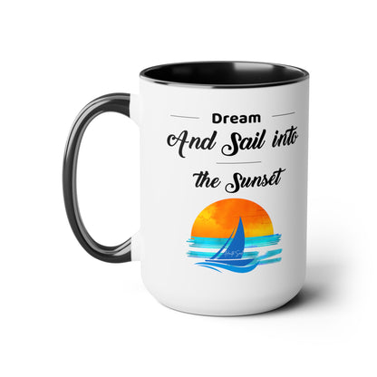 Dream and Sail into the Sunset Two-Tone Coffee Mugs, 15oz - Haute Sail
