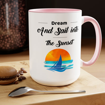 Dream and Sail into the Sunset Two-Tone Coffee Mugs, 15oz - Haute Sail