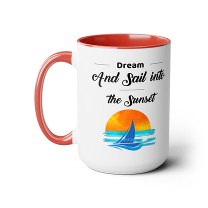 Dream and Sail into the Sunset Two-Tone Coffee Mugs, 15oz - Haute Sail