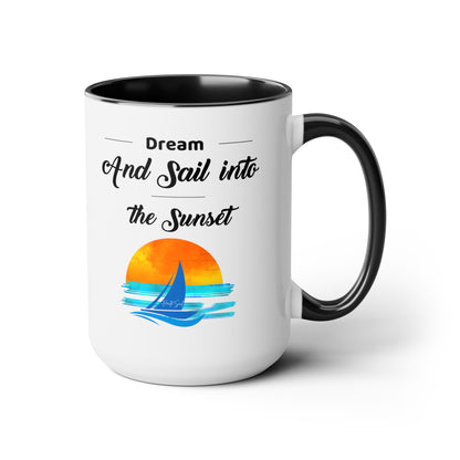 Dream and Sail into the Sunset Two-Tone Coffee Mugs, 15oz - Haute Sail