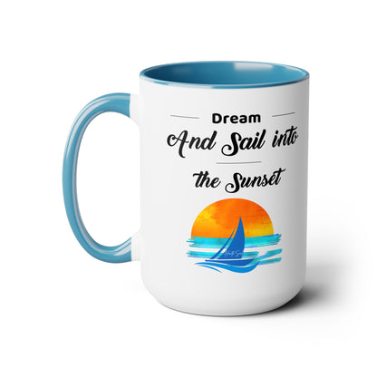 Dream and Sail into the Sunset Two-Tone Coffee Mugs, 15oz - Haute Sail
