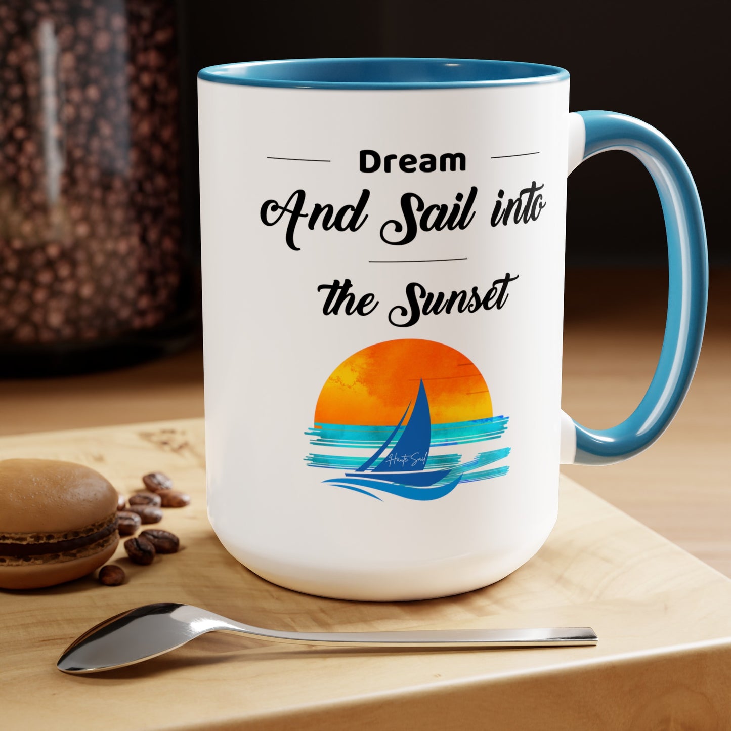 Dream and Sail into the Sunset Two-Tone Coffee Mugs, 15oz - Haute Sail