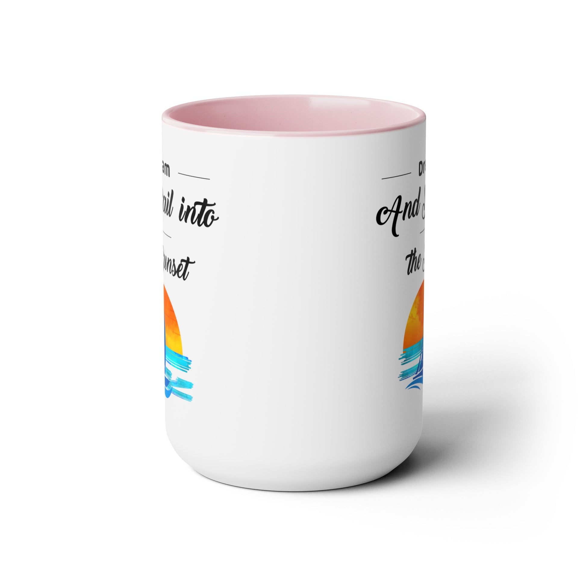 Dream and Sail into the Sunset Two-Tone Coffee Mugs, 15oz - Haute Sail