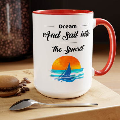Dream and Sail into the Sunset Two-Tone Coffee Mugs, 15oz - Haute Sail