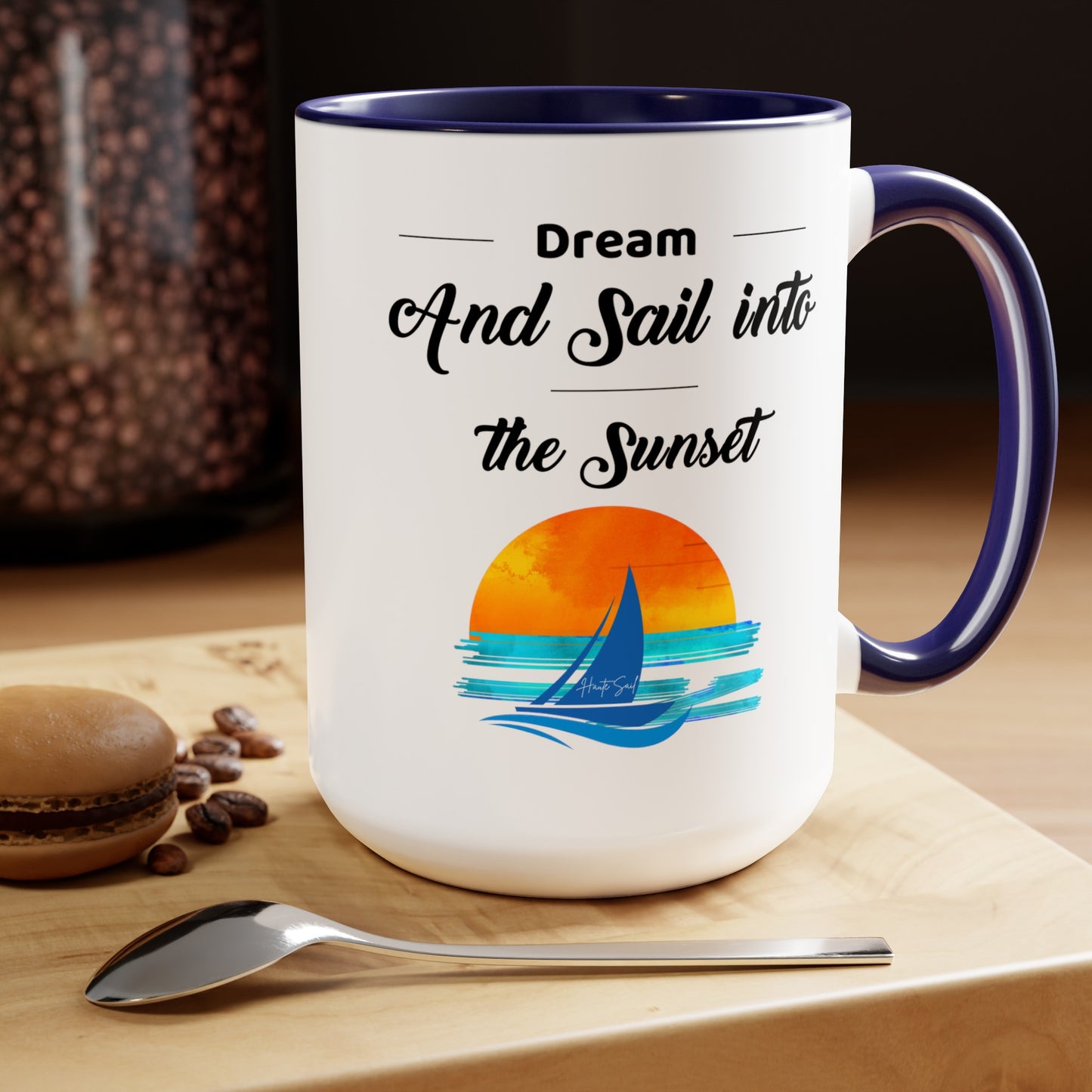 Dream and Sail into the Sunset Two-Tone Coffee Mugs, 15oz - Haute Sail