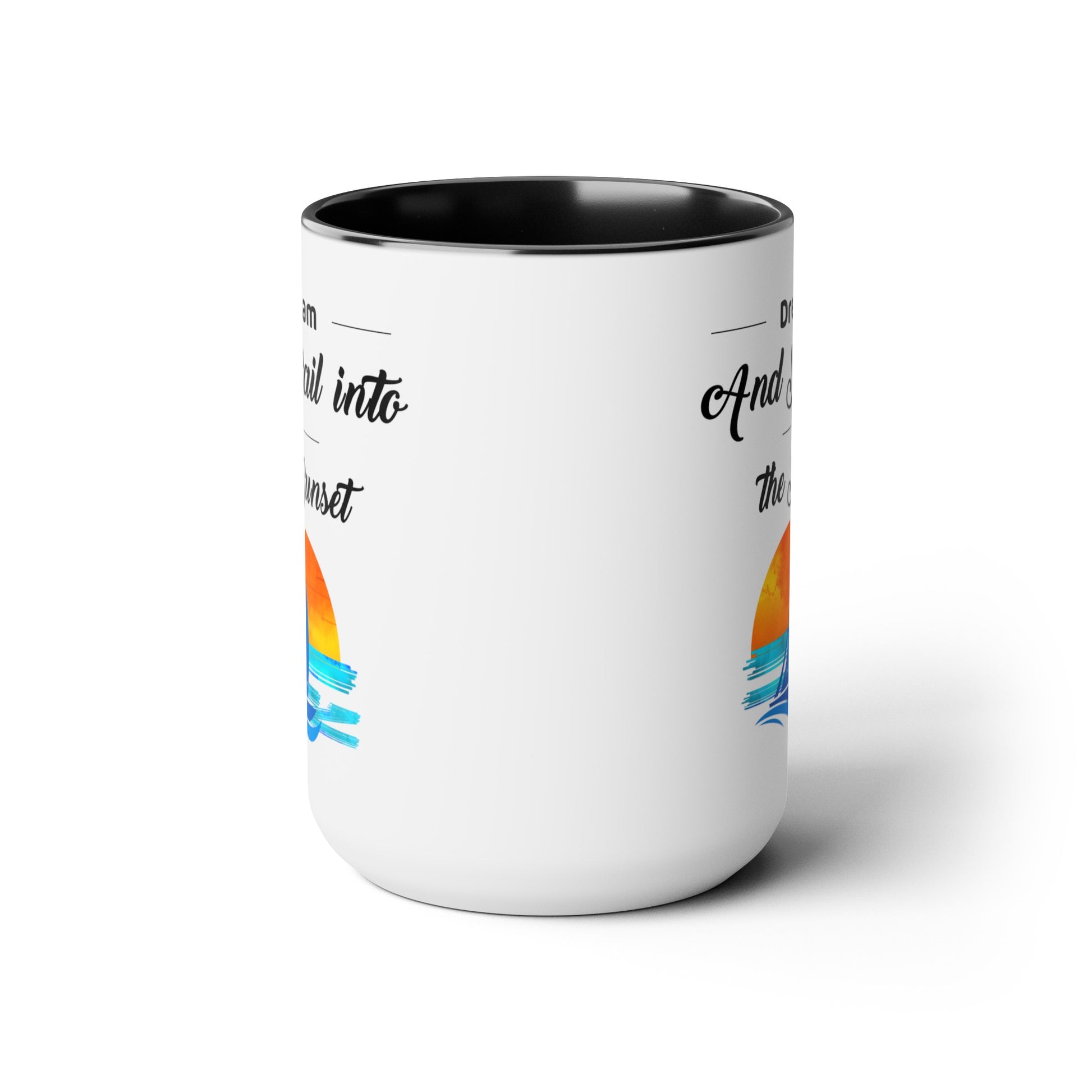 Dream and Sail into the Sunset Two-Tone Coffee Mugs, 15oz - Haute Sail